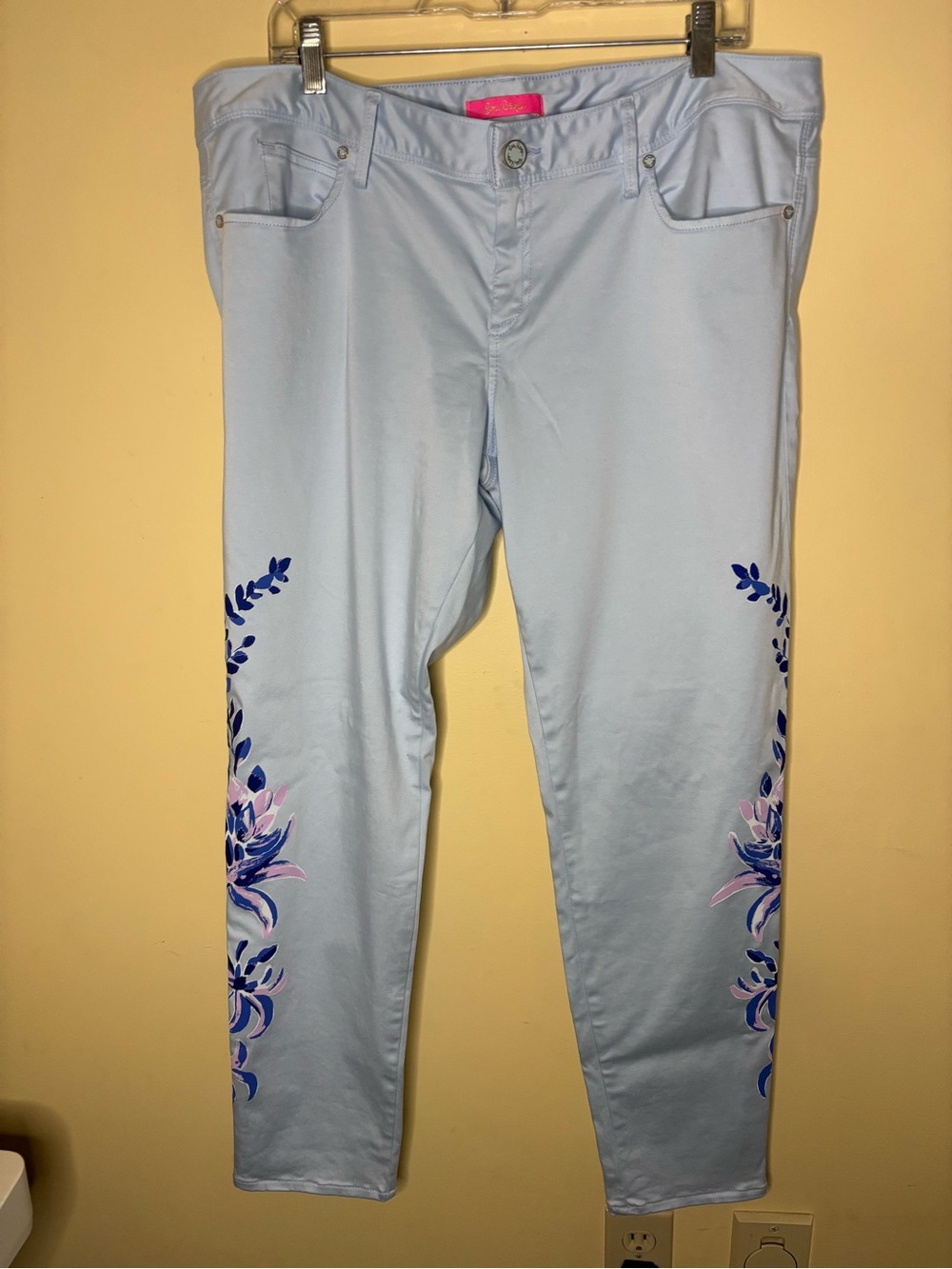 Lilly Pulitzer Light Blue Chinos with Blue & Pink Floral Side Accents